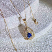 Blue Sapphire Diamond Necklace 18K Sri Lanka Royal Blue - Jiaxyk